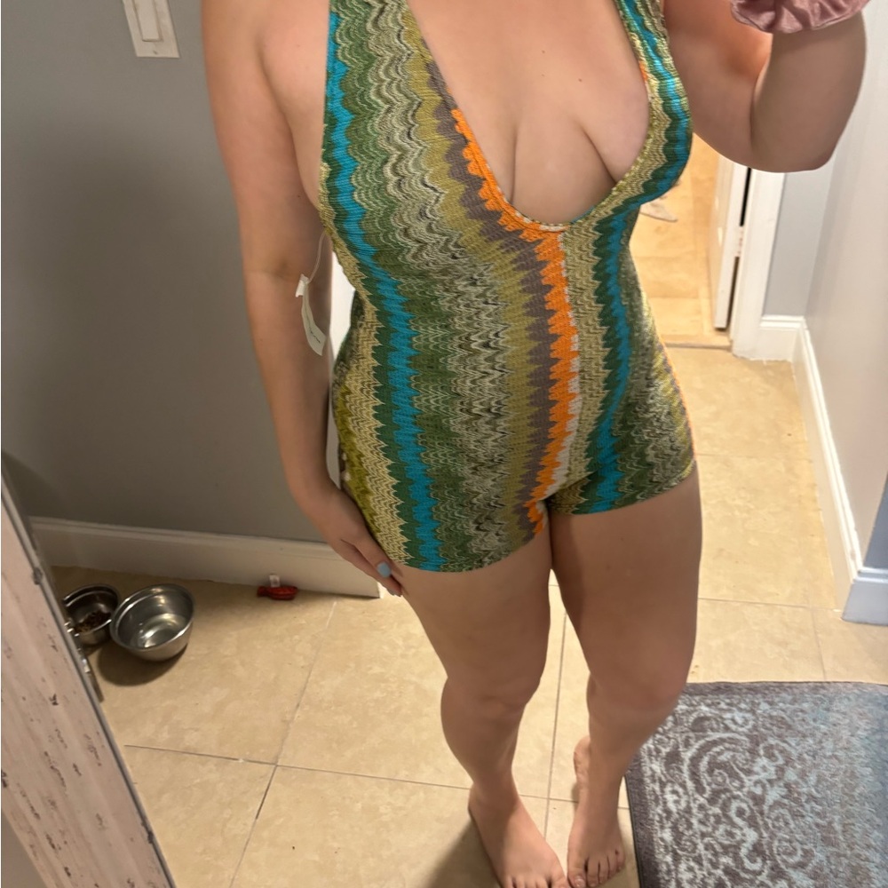 NWT Multicolor Zigzag Halter Romper